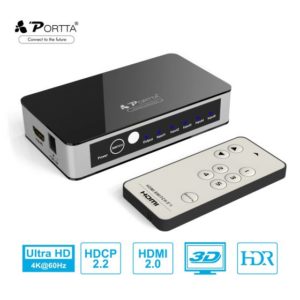 Portta répartiteur HDMI 4K HDMI Switch 2-Ports Bi-Direction Switcher Box V2.0 Prend en Charge Ultra HD 4K@60HZ 3D 1080p HDCP 2.2/1.4 HDR CEC pour HDTV/Blu-ray/DVD/XBOX/PS3/PS4 Pro 2 en 1 Sortie 